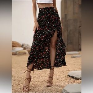 Black Floral Midi Skirt